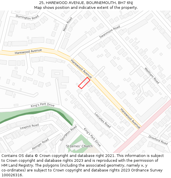 25, HAREWOOD AVENUE, BOURNEMOUTH, BH7 6NJ: Location map and indicative extent of plot