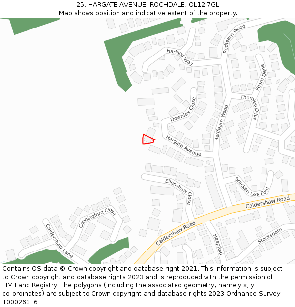 25, HARGATE AVENUE, ROCHDALE, OL12 7GL: Location map and indicative extent of plot
