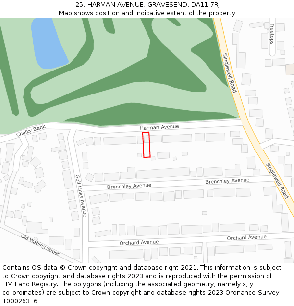 25, HARMAN AVENUE, GRAVESEND, DA11 7RJ: Location map and indicative extent of plot