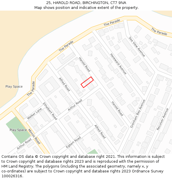 25, HAROLD ROAD, BIRCHINGTON, CT7 9NA: Location map and indicative extent of plot