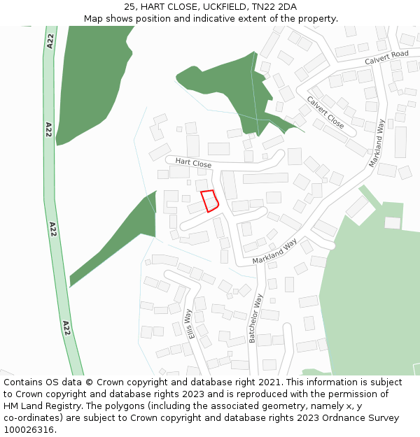 25, HART CLOSE, UCKFIELD, TN22 2DA: Location map and indicative extent of plot