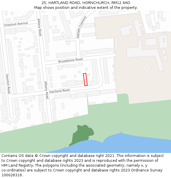 25, HARTLAND ROAD, HORNCHURCH, RM12 4AD: Location map and indicative extent of plot