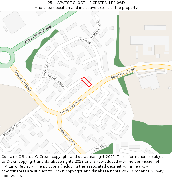 25, HARVEST CLOSE, LEICESTER, LE4 0WD: Location map and indicative extent of plot