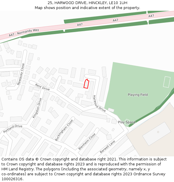 25, HARWOOD DRIVE, HINCKLEY, LE10 1UH: Location map and indicative extent of plot