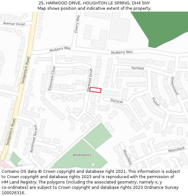 25, HARWOOD DRIVE, HOUGHTON LE SPRING, DH4 5NY: Location map and indicative extent of plot