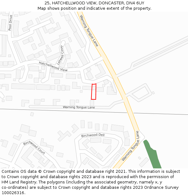 25, HATCHELLWOOD VIEW, DONCASTER, DN4 6UY: Location map and indicative extent of plot