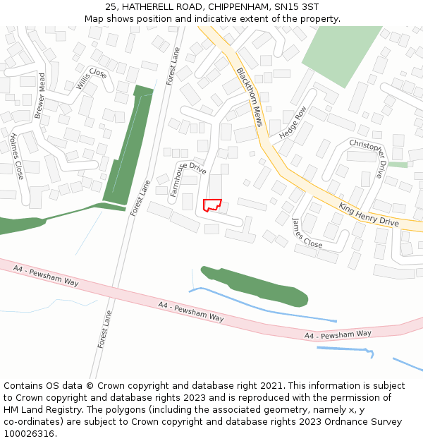 25, HATHERELL ROAD, CHIPPENHAM, SN15 3ST: Location map and indicative extent of plot