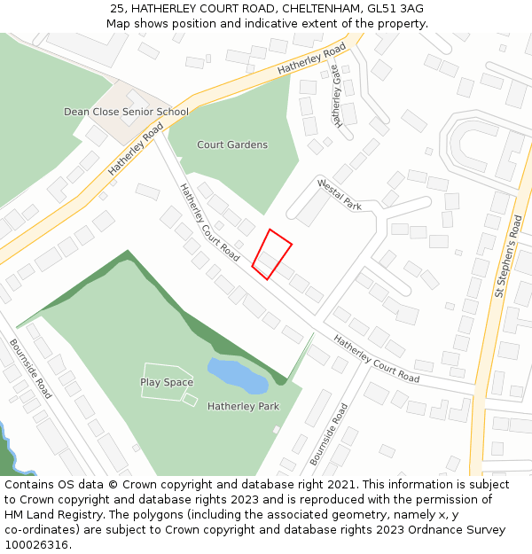 25, HATHERLEY COURT ROAD, CHELTENHAM, GL51 3AG: Location map and indicative extent of plot
