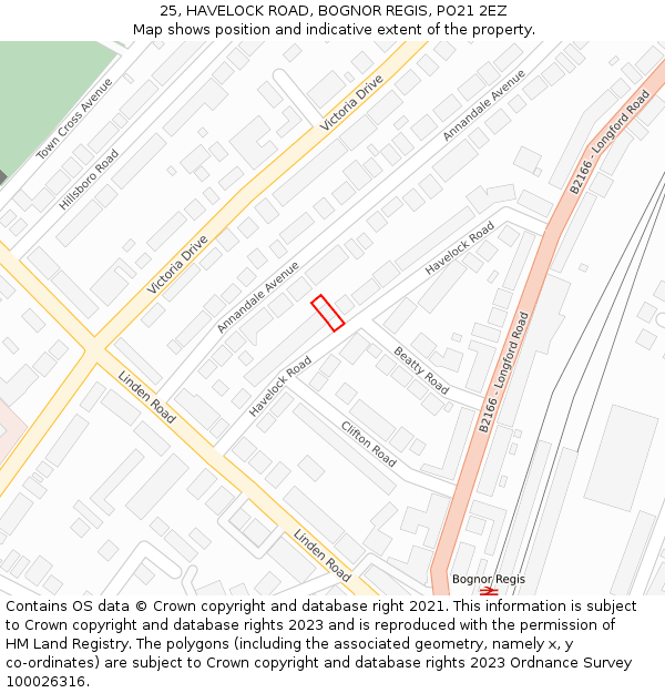 25, HAVELOCK ROAD, BOGNOR REGIS, PO21 2EZ: Location map and indicative extent of plot