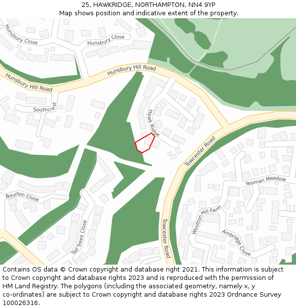 25, HAWKRIDGE, NORTHAMPTON, NN4 9YP: Location map and indicative extent of plot