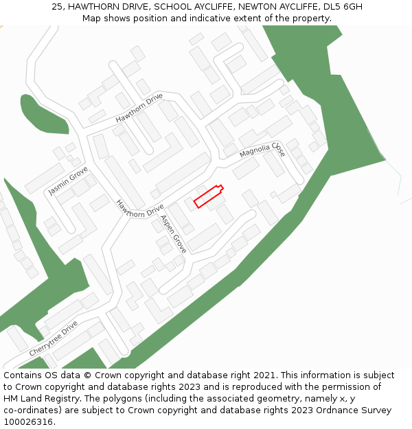 25, HAWTHORN DRIVE, SCHOOL AYCLIFFE, NEWTON AYCLIFFE, DL5 6GH: Location map and indicative extent of plot