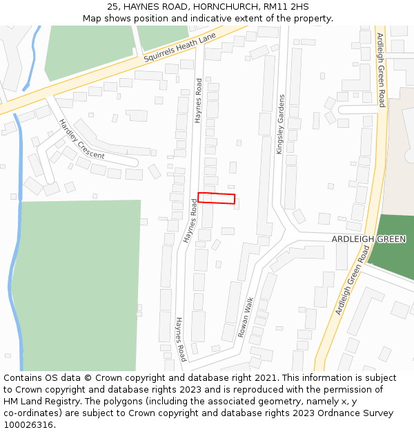 25, HAYNES ROAD, HORNCHURCH, RM11 2HS: Location map and indicative extent of plot
