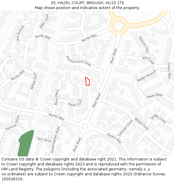 25, HAZEL COURT, BROUGH, HU15 1TS: Location map and indicative extent of plot