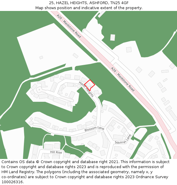 25, HAZEL HEIGHTS, ASHFORD, TN25 4GF: Location map and indicative extent of plot