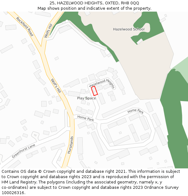 25, HAZELWOOD HEIGHTS, OXTED, RH8 0QQ: Location map and indicative extent of plot