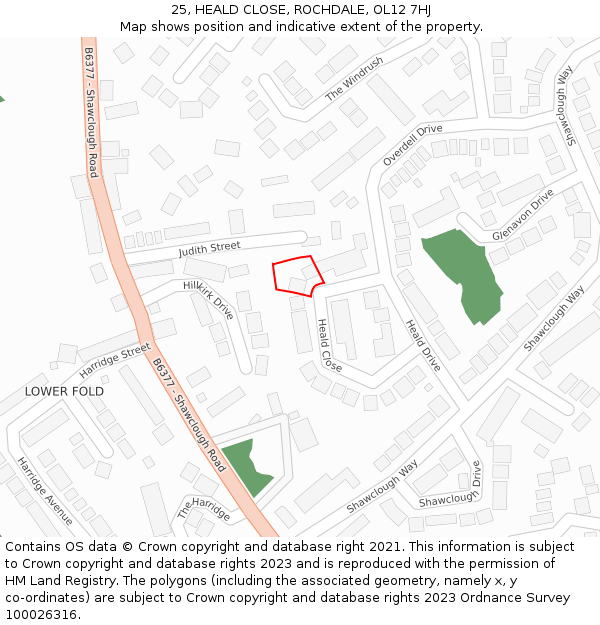25, HEALD CLOSE, ROCHDALE, OL12 7HJ: Location map and indicative extent of plot