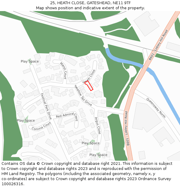 25, HEATH CLOSE, GATESHEAD, NE11 9TF: Location map and indicative extent of plot
