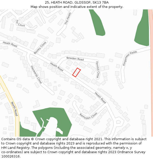 25, HEATH ROAD, GLOSSOP, SK13 7BA: Location map and indicative extent of plot