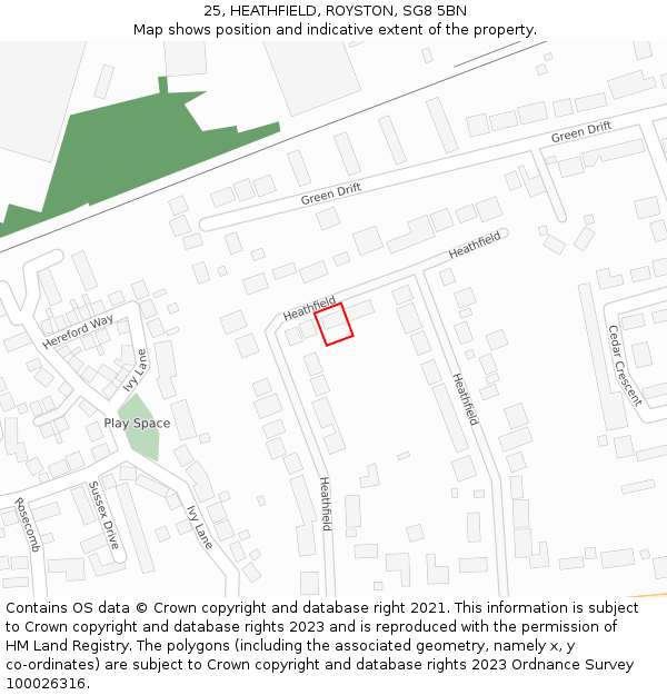 25, HEATHFIELD, ROYSTON, SG8 5BN: Location map and indicative extent of plot