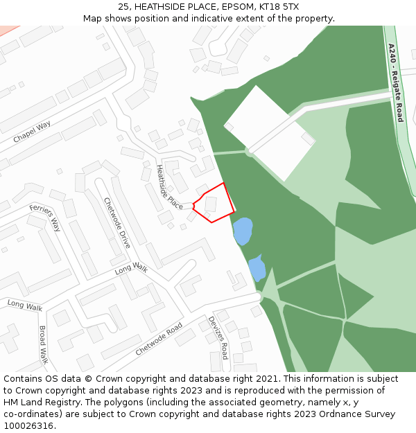25, HEATHSIDE PLACE, EPSOM, KT18 5TX: Location map and indicative extent of plot