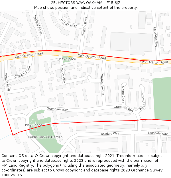 25, HECTORS WAY, OAKHAM, LE15 6JZ: Location map and indicative extent of plot