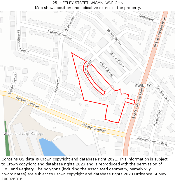 25, HEELEY STREET, WIGAN, WN1 2HN: Location map and indicative extent of plot