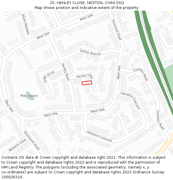 25, HENLEY CLOSE, NESTON, CH64 0SQ: Location map and indicative extent of plot