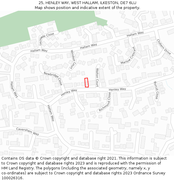 25, HENLEY WAY, WEST HALLAM, ILKESTON, DE7 6LU: Location map and indicative extent of plot