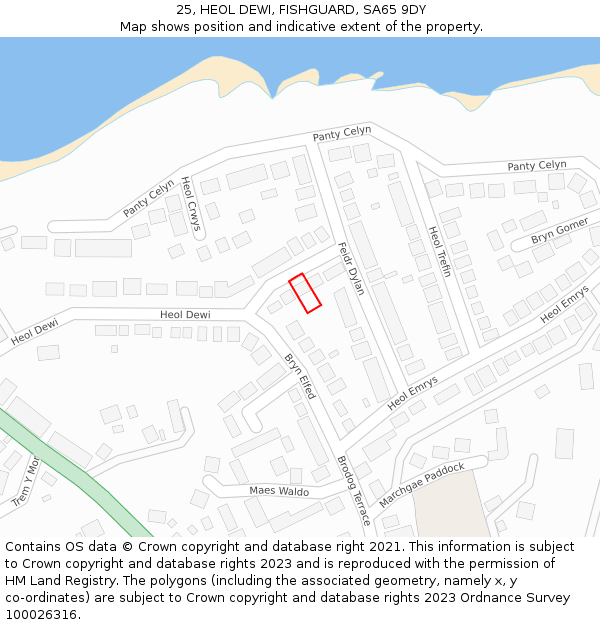 25, HEOL DEWI, FISHGUARD, SA65 9DY: Location map and indicative extent of plot