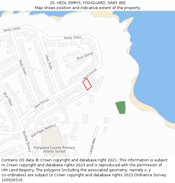 25, HEOL EMRYS, FISHGUARD, SA65 9EE: Location map and indicative extent of plot