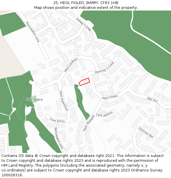 25, HEOL FIOLED, BARRY, CF63 1HB: Location map and indicative extent of plot