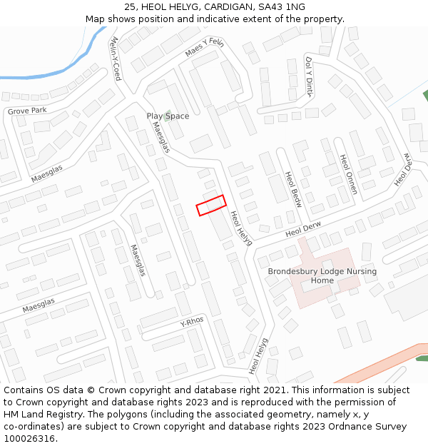 25, HEOL HELYG, CARDIGAN, SA43 1NG: Location map and indicative extent of plot