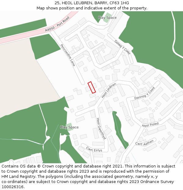 25, HEOL LEUBREN, BARRY, CF63 1HG: Location map and indicative extent of plot