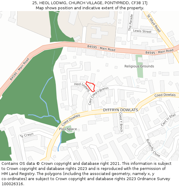 25, HEOL LODWIG, CHURCH VILLAGE, PONTYPRIDD, CF38 1TJ: Location map and indicative extent of plot