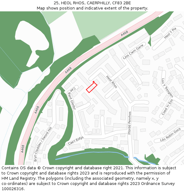 25, HEOL RHOS, CAERPHILLY, CF83 2BE: Location map and indicative extent of plot