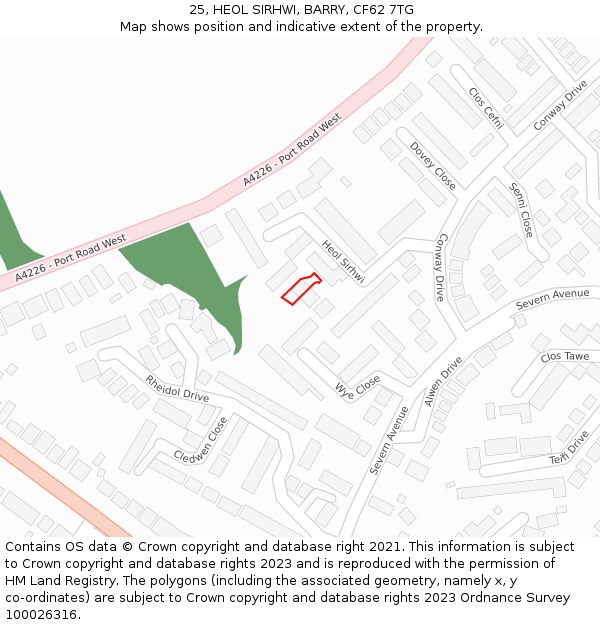 25, HEOL SIRHWI, BARRY, CF62 7TG: Location map and indicative extent of plot