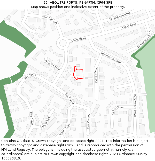 25, HEOL TRE FORYS, PENARTH, CF64 3RE: Location map and indicative extent of plot