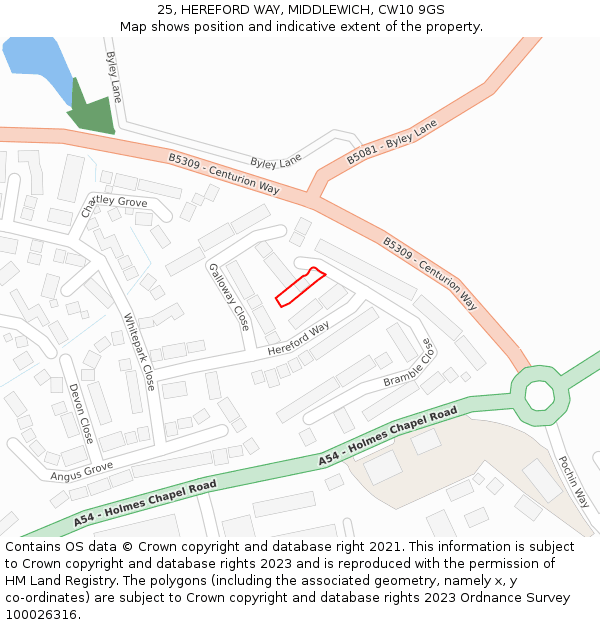 25, HEREFORD WAY, MIDDLEWICH, CW10 9GS: Location map and indicative extent of plot