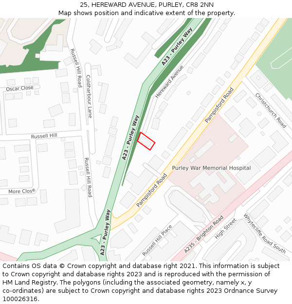 25, HEREWARD AVENUE, PURLEY, CR8 2NN: Location map and indicative extent of plot