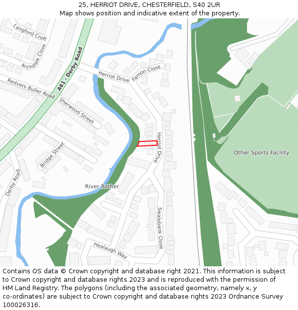 25, HERRIOT DRIVE, CHESTERFIELD, S40 2UR: Location map and indicative extent of plot