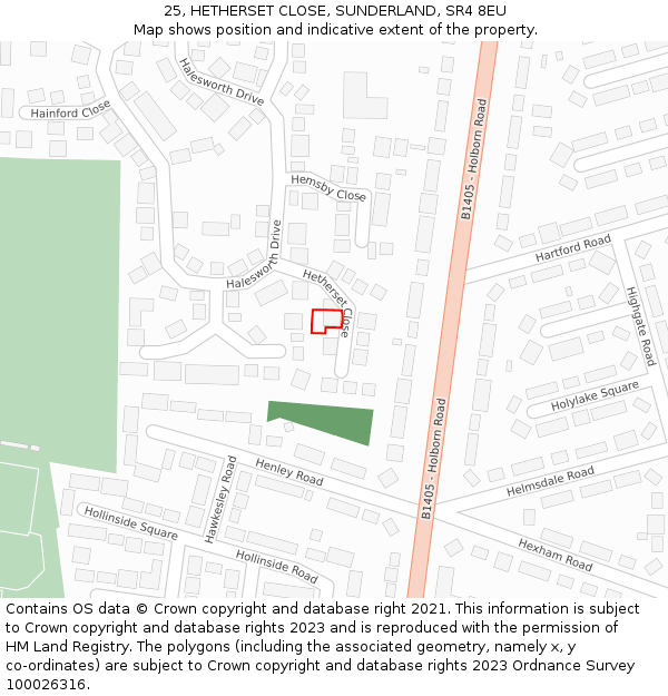 25, HETHERSET CLOSE, SUNDERLAND, SR4 8EU: Location map and indicative extent of plot