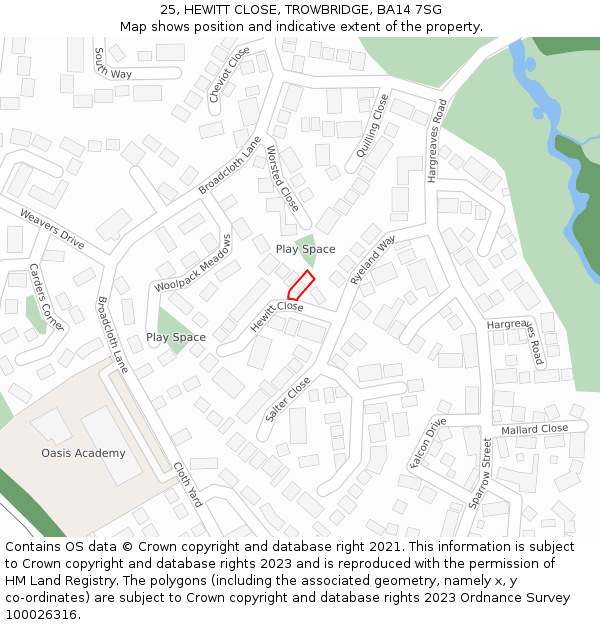 25, HEWITT CLOSE, TROWBRIDGE, BA14 7SG: Location map and indicative extent of plot