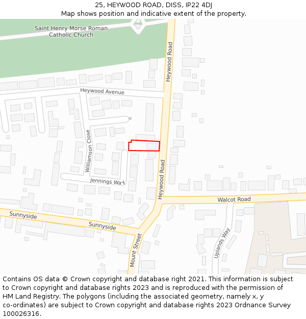 25, HEYWOOD ROAD, DISS, IP22 4DJ: Location map and indicative extent of plot