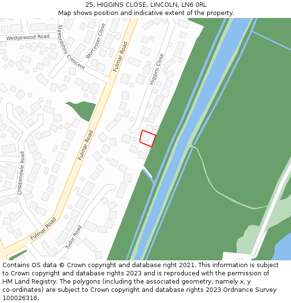 25, HIGGINS CLOSE, LINCOLN, LN6 0RL: Location map and indicative extent of plot