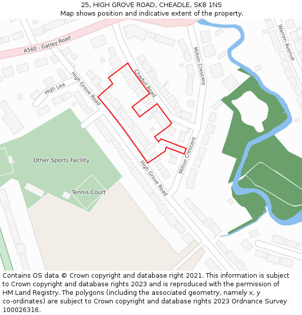 25, HIGH GROVE ROAD, CHEADLE, SK8 1NS: Location map and indicative extent of plot