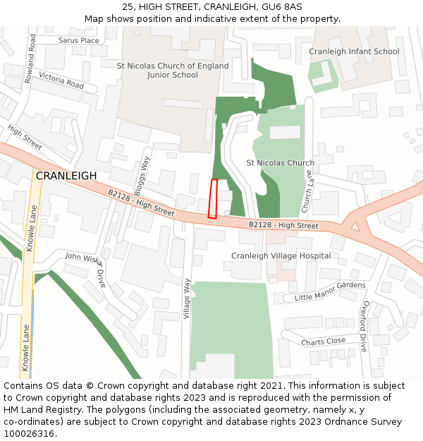 25, HIGH STREET, CRANLEIGH, GU6 8AS: Location map and indicative extent of plot