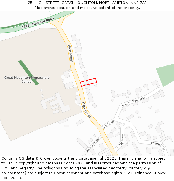 25, HIGH STREET, GREAT HOUGHTON, NORTHAMPTON, NN4 7AF: Location map and indicative extent of plot