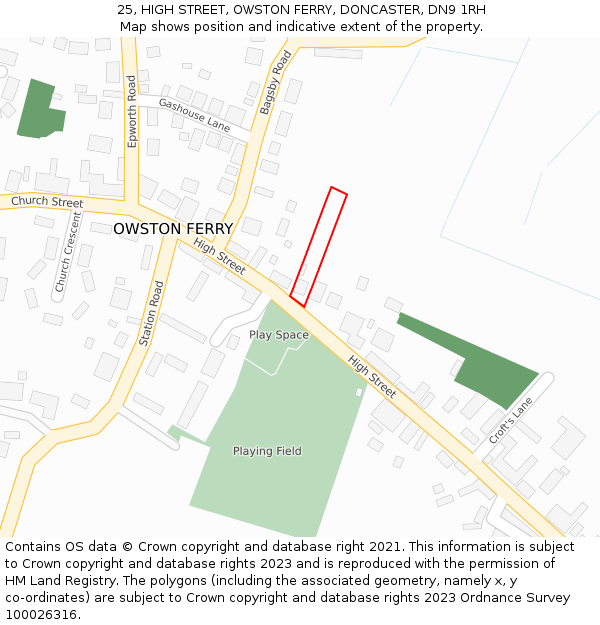 25, HIGH STREET, OWSTON FERRY, DONCASTER, DN9 1RH: Location map and indicative extent of plot
