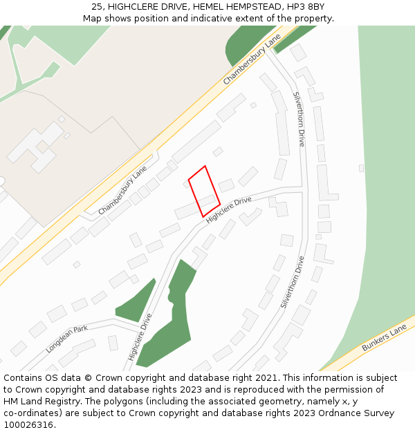 25, HIGHCLERE DRIVE, HEMEL HEMPSTEAD, HP3 8BY: Location map and indicative extent of plot