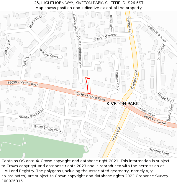 25, HIGHTHORN WAY, KIVETON PARK, SHEFFIELD, S26 6ST: Location map and indicative extent of plot